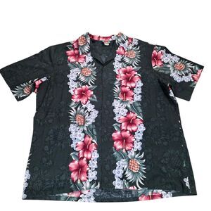 VTG Hawaii Blues Shirt Men XXL Aloha Hibiscus Pineapple Black Cotton Made in USA